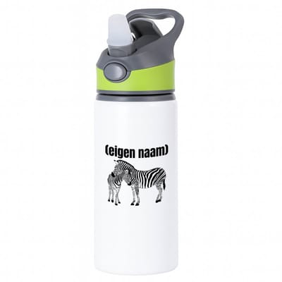 Hacebo® - 2 zebra's waterfles met rietje groen - Dierentuin - zebra liefhebbers - met eigen naam - zebra spullen - Gepersonaliseerd - water fles - 650ML