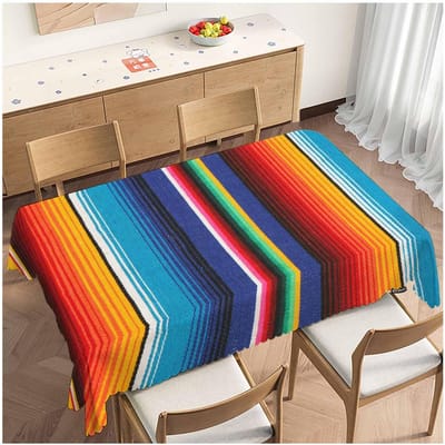 Mexicaanse Regenbooggestreepte Waterdichte Tafelkleed Mexico Feest Decor Wasbare Rechthoekige Tafelhoezen Camping Eetkamer Tafel Decor 90x140cm blue