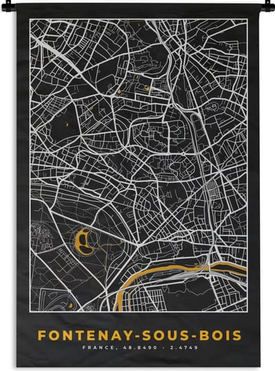 Wandkleed - Wanddoek - Frankrijk – Fontenay-sous-Bois – Stadskaart – Plattegrond – Kaart - 120x180 cm - Wandtapijt