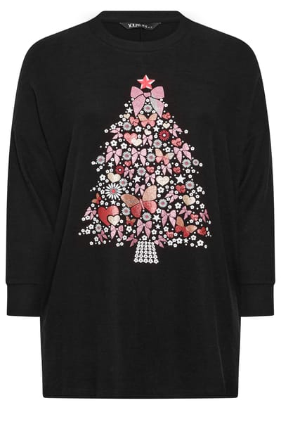 Yours Plus Size Black Glitter Christmas Tree Novelty Sweatshirt Size 44