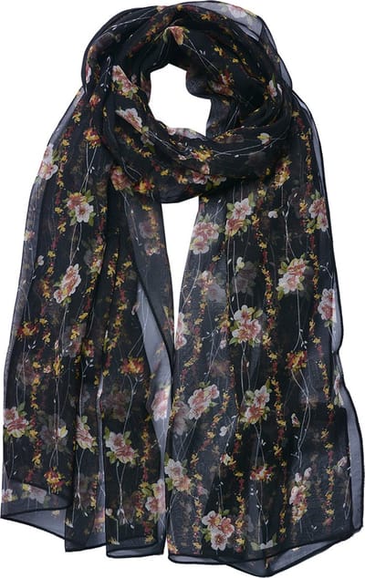 Juleeze Sjaal Dames Print 50x160 cm Zwart Synthetisch Bloemen