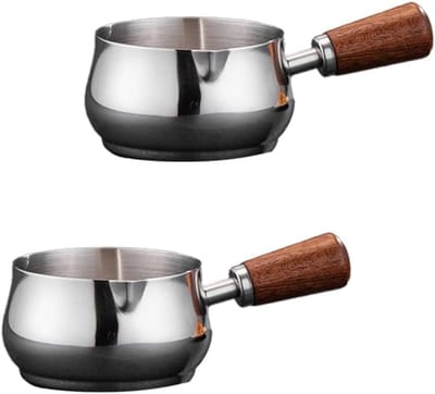 KZQ Mini koekenpan, koekenpan van 304 roestvrij staal, chocoladedipbakje, azijndipbakje, barbecuesausdipbakje, boterdipbakje, melkwarmer voor thee en soep (zilver, 60 ml, 2 stuks)