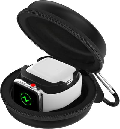 Draagbare opbergdoos voor Apple Watch en AirPods - Beschermende reisoplossing voor opladers en accessoires, Zwart