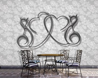 Abstract Hearts Motif Silver Gray Photo Wallcovering