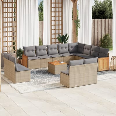 vidaXL - 13-delige - Loungeset - met - kussens - poly - rattan - beige