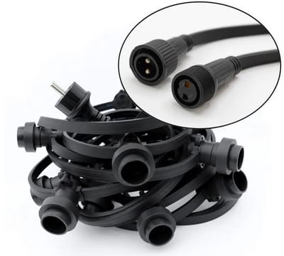 Ambisphere - Prikkabel 10 meter met 20 fittingen + 20 warm witte ledlampen - Waterdichte feestverlichting - Koppelbaar