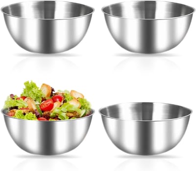Set van 4 RVS Schalen van 17 cm - Stapelbare Saladeschalen, Ontbijtschalen en Dipschalen met Meetmarkeringen