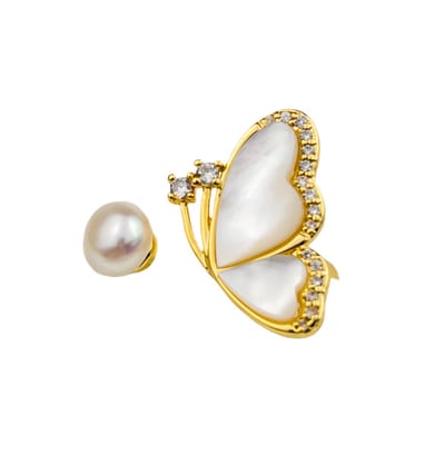 Pearl Butterfly Ring Gold 14K