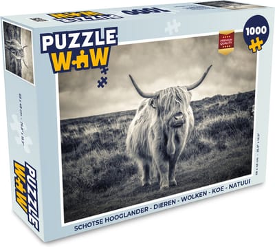 Puzzel Schotse hooglander - Dieren - Wolken - Koe - Natuur - Legpuzzel - Puzzel 1000 stukjes volwassenen