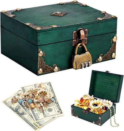 Vintage Houten Schatkist met Slot - Kleine Opbergdoos voor Sieraden, Speelgoed en Decoratie voor Kinderen