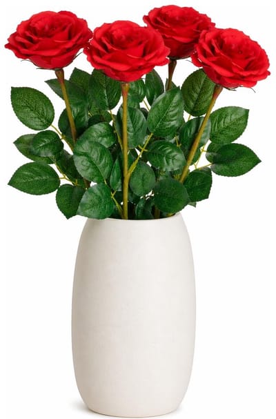 Mica Decorations Kunstbloem Roos Valentine - 4x - H59 cm - rood - kunststof - stelen kunstbloemen - boeket - rozen bloemetjes - Valentijnsdag