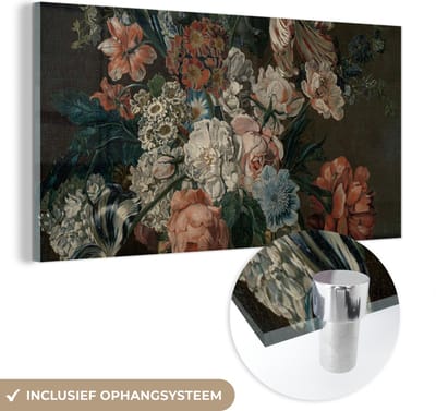 MuchoWow® Glasschilderij 40x20 cm - Schilderij acrylglas - Stilleven met bloemen - Schilderij van Cornelia van der Mijn - Foto op glas - Schilderijen