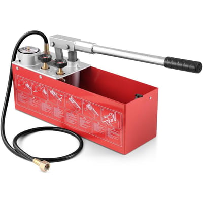 Hydrostatische Testpomp, Max 25 bar/362 PSI, Hydraulische Handmatige Waterdruk Tester Kit met Dubbele Klep en Manometer, 10L Watertank, 1,4 m Slang met 1,27 cm