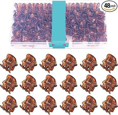 Famanu - 48 Stuks Mini haarclaws, bruin, sterke grip, antislip, kunststof (amber)