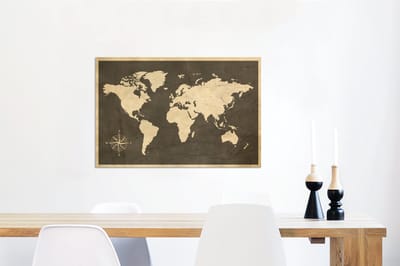 Aluminium schilderij 90x60 cm - Wanddecoratie metaal - Wereldkaart - Hout - Vintage - Metalen muurdecoratie woonkamer - Decoratie industrieel - Foto op dibond - Industriële accessoires slaapkamer