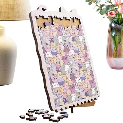 Houten Dierenpuzzel - Decoratieve Legpuzzel - Familie Plezier - Glad en braamvrij - 13 x 18 cm - Dierentuin