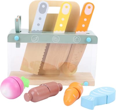 Houten Speelgoedset - Educatief Keukenspeelgoed - Vroeg Leren Spelen - Duurzaam Beukenhout - 21 x 13 x 9 cm