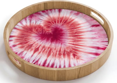 Dienblad rond 40x40 cm - Schootdienblad hout - Hartvorm - Roze - Tie dye - Borrelplank rechthoek - Plateau houten dienbladen