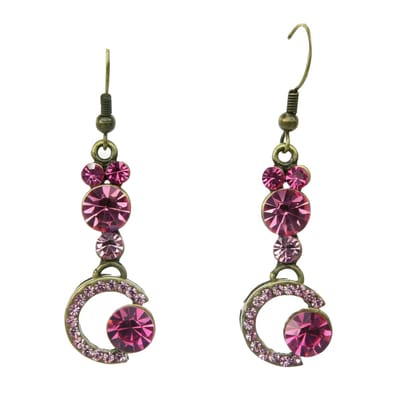 Behave - Oorhangers retro stijl met roze steentjes en maanvorm - Feestelijk