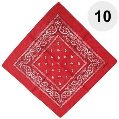 Fako Fashion - Bandana - Hoofddoek - Mondbescherming - Zakdoek - Paisley - Rood - 10 Stuks