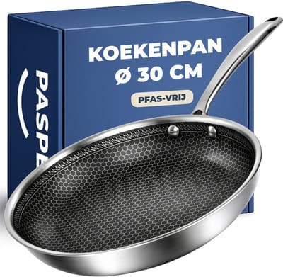 Pasper Koekenpan Ø 30 cm - PFAS & PTFE vrij - Inductie, Elektrisch, Keramisch & Gas - RVS Honingraat Anti-Aanbakpan