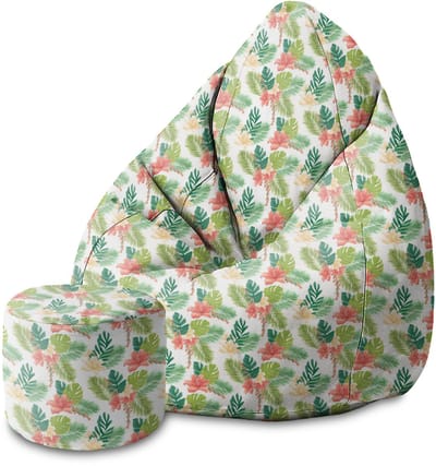 DreamRoots Velvet Zitzak voor Volwassenen – Luxe Beanbag met Voetsteun en Afneembare Hoes – Inclusief Vulling – 80x80x120 cm - Tropical