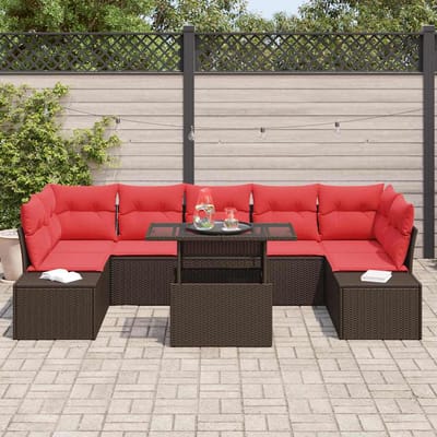 vidaXL - Tuinbank - Set - 8 - st - 7-Aantal - zitplaatsen - Bruin - en - Rood
