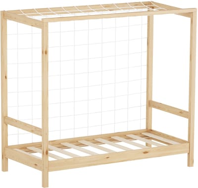 Kinderbed voetbaldoel 70x140 cm naturel eenpersoonsbed voor kinderen houten bed met lattenbodem & doelnet handbaldoel ML-Design