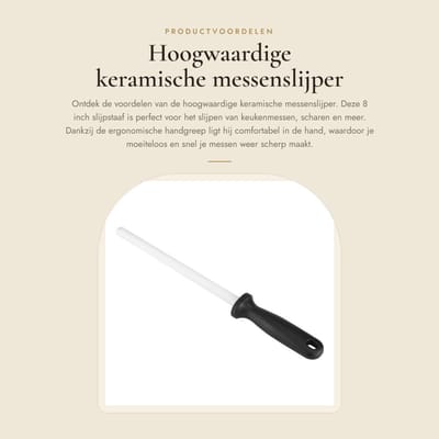 Dailygoods- Messenslijper Keramisch 8 Inch - Aanzetstaal - Slijpsteen - Ergonomische Handgreep - Multifunctioneel - Duurzaam Gebruik - Slijpstaaf