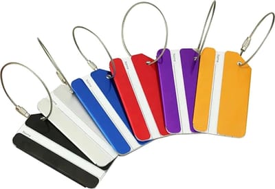 Set van 6 Aluminium Bagagelabels – Duurzame Kofferlabels met Adresveld – Voor Koffer, Tas & Bagage – Multicolor-Duurzame Kofferlabels-Met Naam- en Adreslabel