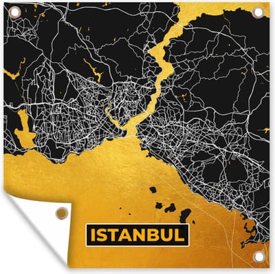 Tuin poster Istanboel - Goud - Stadskaart - Plattegrond - Kaart - 200x200 cm - Tuindoek
