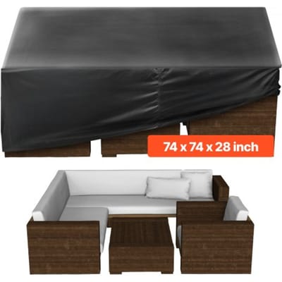 VEVOR Tuinmeubelhoes, Oxford stoffen tuinmeubelhoes, waterdichte vierkante tuintafelhoezen met ventilatie voor alle weersomstandigheden, zeildoek (188 x 188 x 71 cm)