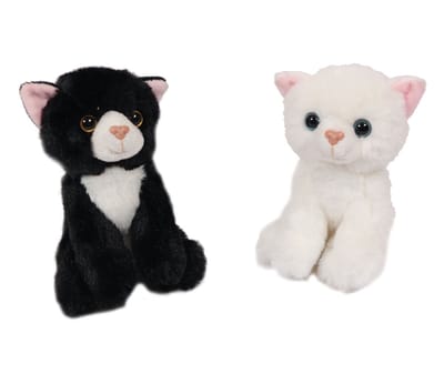 PIA Soft Toys-Set van 2 Pluche Kat Knuffels 2 ass. 14 cm (zwart en wit )