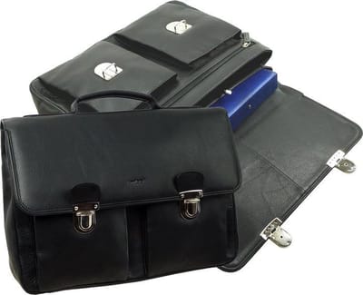 Landleder - Aktentas - Ordnermaat - “Worker”- Rund Nappa leer - Zwart - Afmeting 40 x 11 x 30 cm. - Zwart