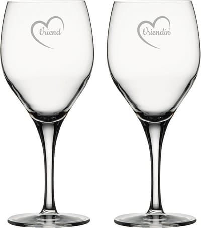 Gegraveerde rode wijnglas 42,5cl Vriend met hartje & Vriendin met hartje