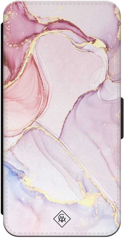 Casimoda® bookcase - Geschikt voor iPhone 16 Pro - Hoesje met pasjeshouder - Marmer roze paars - Paars - Kunstleer