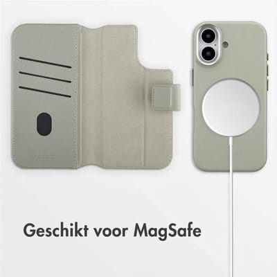 Accezz Hoesje - Geschikt voor Apple iPhone 17 - Leather Bookcase 2-in-1 geschikt voor MagSafe - Light Grey