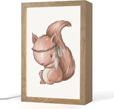 Nachtlampje 20x30 cm - Kinder lampje - Eekhoorn - Dier - Bosdieren - Bruin - Tafellamp kinderkamer - Slaapkamer lamp - Bedlamp kinderen - Kinderlampje stopcontact - Wandlamp babykamer - Nachtlampjes