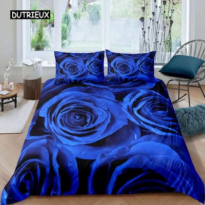 Roos Dekbedovertrek Set Vrouwen Chic Paars Bloemenprint Beddengoed Set Romantische Bloemen Glitter King Size Dekbedovertrek voor Koppels EU single(135x200cm)