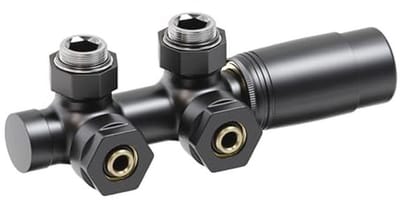 Thermostatische Radiator Kraan met 50mm Middenaansluiting - Matzwart Hoekvorm en 16mm PEX Schroefverbindingen