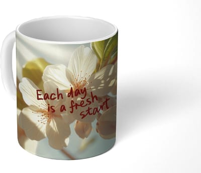 Mok - Koffiemok - Bloesems - Zonlicht - Quote - Wit - Mokken - 350 ML - Beker - Koffiemokken - Theemok - Mok met Tekst