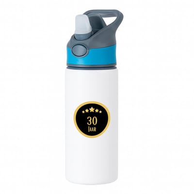 Hacebo® - 30 jaar waterfles met rietje blauw - iemand die 30 jaar is geworden of 30 jaar lang een relatie hebben of getrouwd zijn - verjaardagscadeau - verjaardag - cadeau - kado - geschenk - gift - relatie - water fles - 650ML