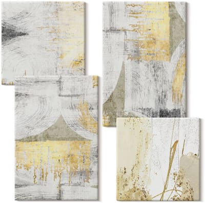 Wallfluent Set van canvas schilderijen - Abstracte minimalistische modieuze schilderpatronen Canvas Schilderijen Set - Set van 4 Canvas Schilderijen - Geel Set van Canvas Prints - Abstractie Canvas Kunst Set - Boheemse Canvas Kunst Set
