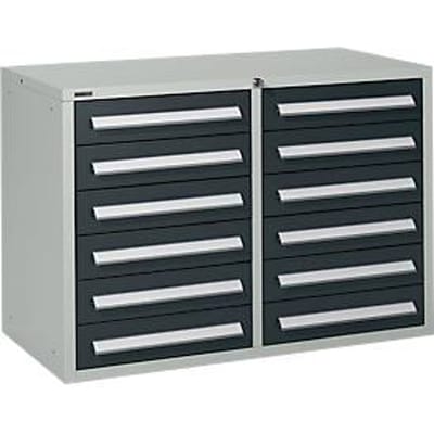 Schäfer Shop Select ladekast SF 120, 12 laden met etiketten, afsluitbaar, B 1055 x D 500 x H 723 mm, lichtgrijs RAL7035/antracietgrijs RAL 7016