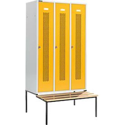 Schäfer Shop Select Kledinglocker, met zitbank, 3 compartimenten, 400 mm, draaigrendelslot, Deur koolzaadgeel