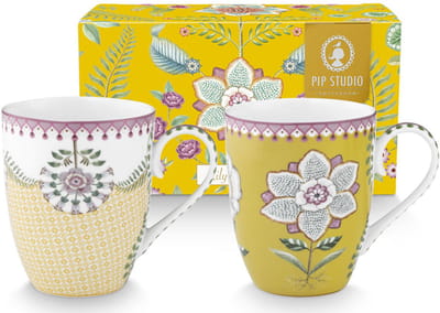 Pip Studio - Lily & Lotus Yellow - Set van 2 Mokken - 350ml - Vaatwasserbestendig