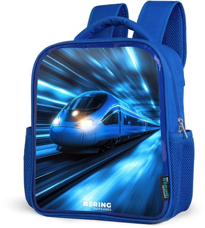 NoBoringSuitcases.com® - Rugzak blauw - Schooltas jongens - Supersnelle trein in neonblauwe tunnel - Kinder rugtas jongen - Boekentas kind - Kinderrugzak voor school - Schoolrugzak