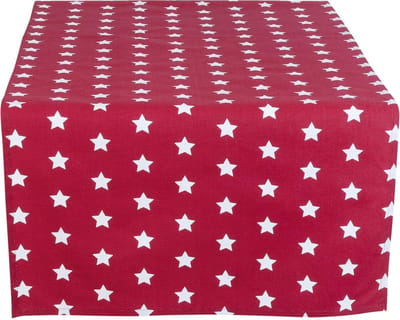 Clayre & Eef Tafelloper CAS64R 50*140 cm Rood Katoen Rechthoek Tafelkleed Loper Tafeltextiel