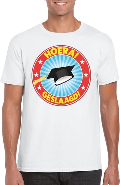 Geslaagd t-shirt wit met afstudeerhoedje heren S