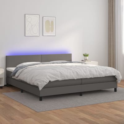vidaXL - Boxspring - met - matras - en - LED - kunstleer - grijs - 200x200 - cm